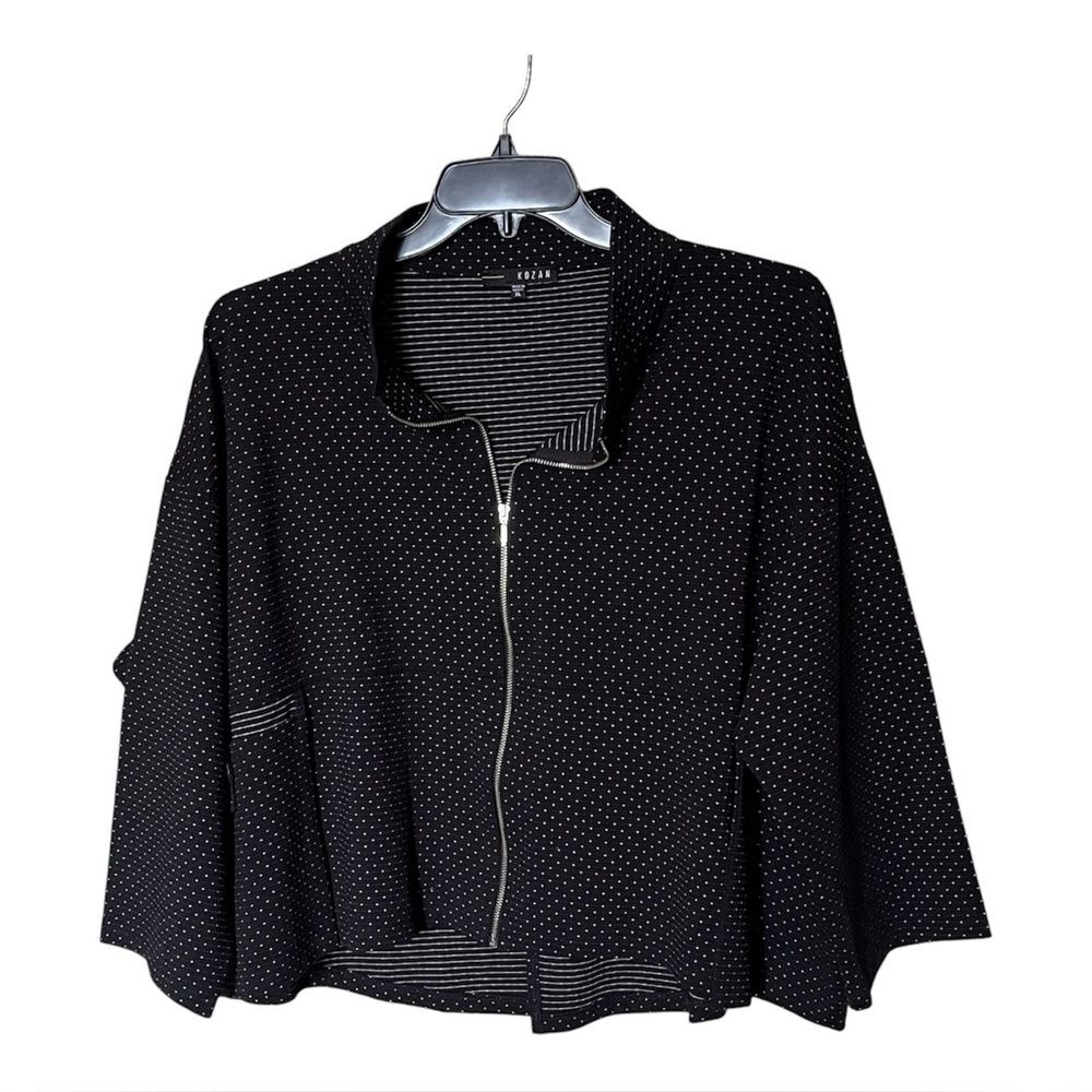 Kozan Black/White Textured Zip Front 3/4 Sleeve Artsy Langenlook Jacket Size XL